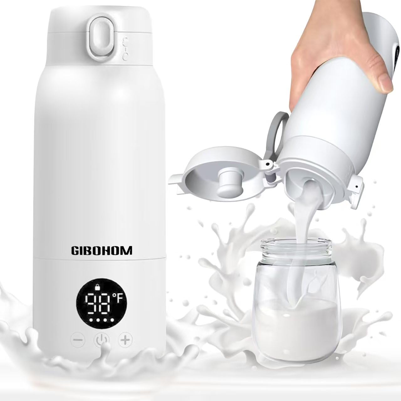 Chauffe Biberon Nomade de 500ml Grande Capacité, Chauffage Rapide Chauffe Biberon Portable Sans Fil, Charge rapide Chauffe Biberon Voiture et USB Type-C Câble, pour Maison, Voyages
