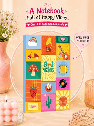 Image of DOODLE Happy Vibes Gift Hamper for Girls | 14 Cute Goodies with Notebook, Stickers, Photo Frame, Magnets, Key Ring, Thoughtful Card, Notecards & Chit Pad | Ready-to-Gift Birthday Hamper