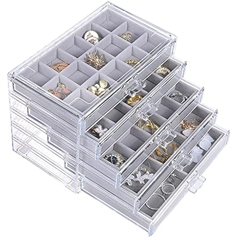 misaya Earring Jewelry Organizer with 5 Drawers Cover