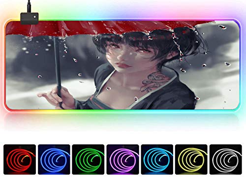 Preisvergleich Produktbild Rgb Gaming Mauspad Anime niedlichen Mädchen cool Cartoon Engel Dämon Persönlichkeit übergroßen Mauspad xxl Schreibtisch Matte geführt beleuchten