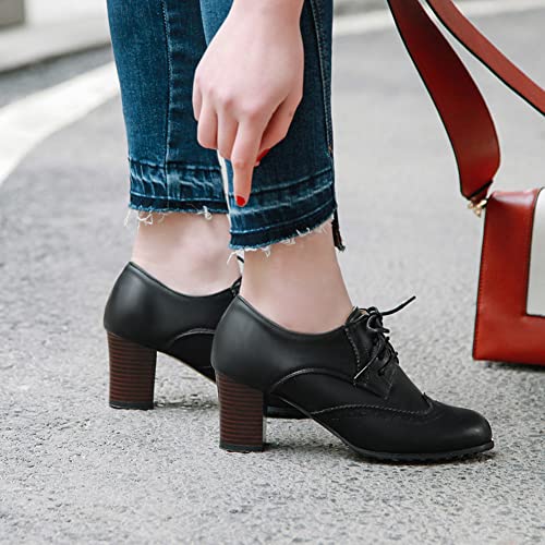 Women Fashion Chunky High Heels Brogue Classic Goth Pumps3