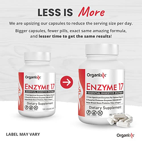 Organixx Enzyme 17 Essential Digestive Enzymes For Gut Health, 17 Enzyme Blend For Optimal Digestion, Support For Bloating, Gas, Nutrient Absorption And Immunity, Non Gmo, Vegan, 80 Veggie Capsules #TOP2