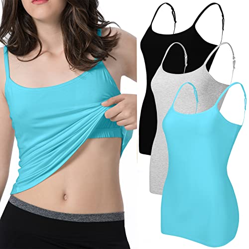 Image of Ibeauti Womens Camisole with Shelf Bra Cotton Tank Top Adjustable Spaghetti Straps Cami Tops 3 Packs