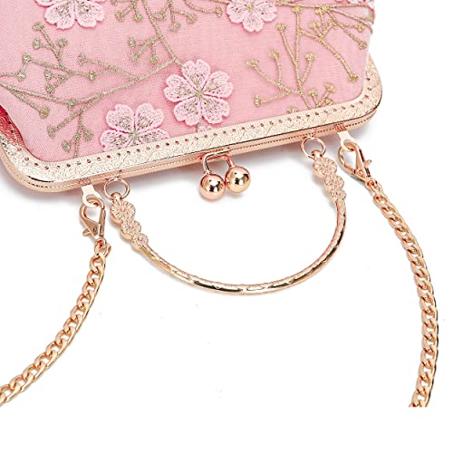 Rejolly Floral Clutch Evening Bag For Women Pink Cherry Blossom Purse Unique Kiss Lock Handbag Shoulder Bag For Wedding thumb #7