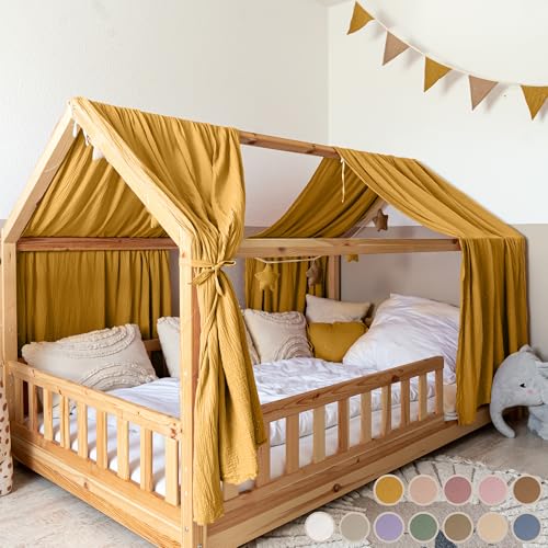 lilimaus Hausbett Himmel [in 12 Farben] Betthimmel Hausbett aus 100% Baumwolle Musselin - Stoffhimmel für Hausbett Deko Mädchen & Jungen - Himmel für Hausbett Kinder - Bett Vorhang Kinderbett