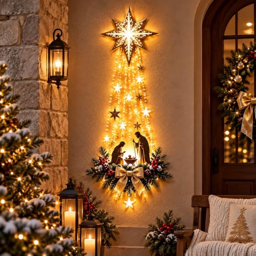 Lighted Nativity Bethlehem Star Wall Decor with Warm Led Lights - image 1