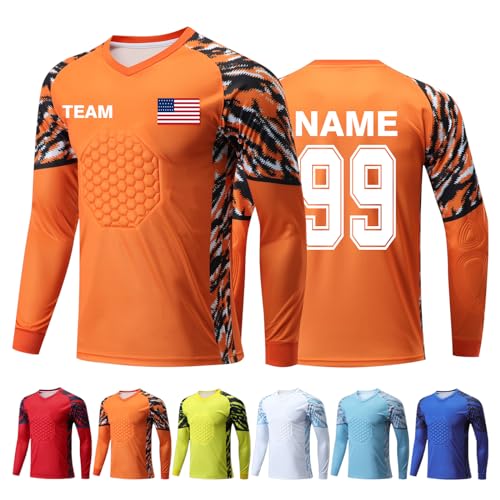 Custom Padded Goalie Jerseys for Kids Youth Adults with Name Number Team Logo Personalized Soccer Mens Goalkeeper Jersey Orange
