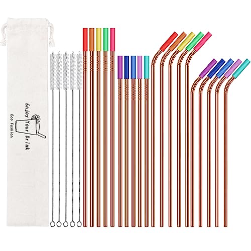 20 Pcs Rose Gold Reusable Stainless Steel Straws