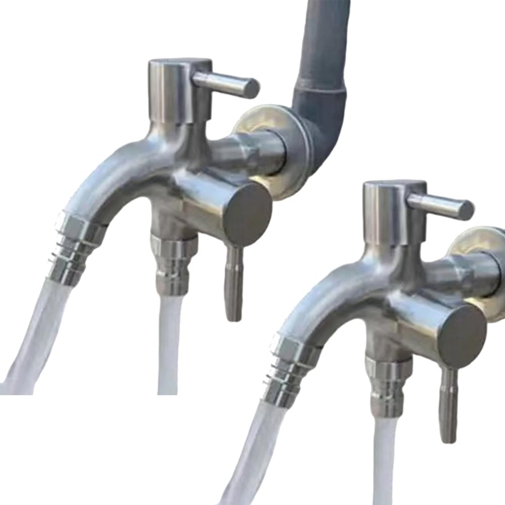 Aundhegrtt As Shown Sturdy Double Garden Tap Outdoor Tap Double Outlet Water Faucet 2 Way Garden Faucet Water Hose Outlet