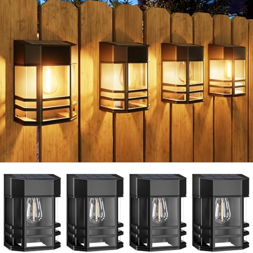 Woolmug 4 Paquete Luces Solares Led Exterior Jardin, IP65 Impermeable Aplique Solar Exterior para Decorativas Valla Porche Para jardines, muros, balcones, escaleras,Blanco Cálido