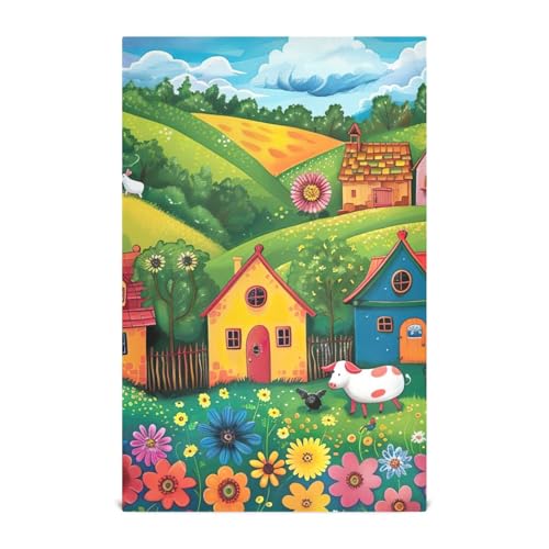 ODAWA Farmhouse Animals Kitchen Towles Soft and Super Absorbent Dish Towel Dish Cloth for Household Cleaning, Set of 6