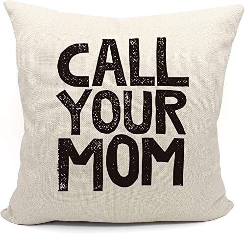 Mancheng-zi Call Your Mother Pillow Call Your Mom Funny Throw Pillow Case 18 x 18 Inch Decorative Cotton Linen Cushion Cover for Sofa Couch Bed (18x18 White)