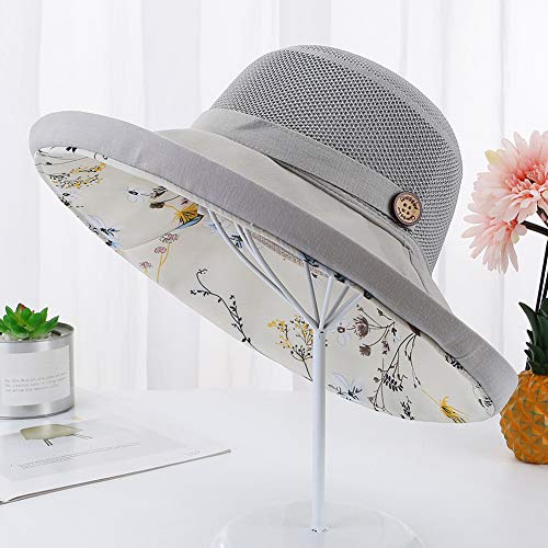 Women Mesh Sun Hats Summer Beach Uv Protection Upf Packable Wide Brim Chin Strap (Grey) #TOP1