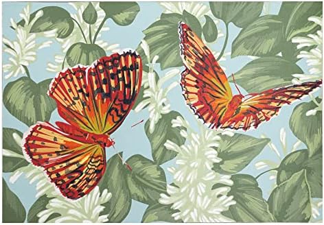 Liora Manne Illusions Collection Indoor Outdoor Mat - Garden or Coastal Rug, Tropical & Floral Décor, Comfortable & Durable, UV Stabilized, Machine Washable Rug, Katonah Butterflies Aqua, 2'5" x 4'1"