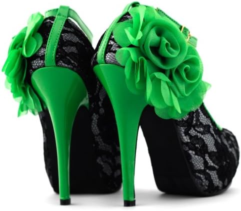 SHOW STORY Sexy Green Black Lace Peep Toe Flowers Stiletto High Heel Platform Shoes,LF30408GR40,9US,Green | Image 1