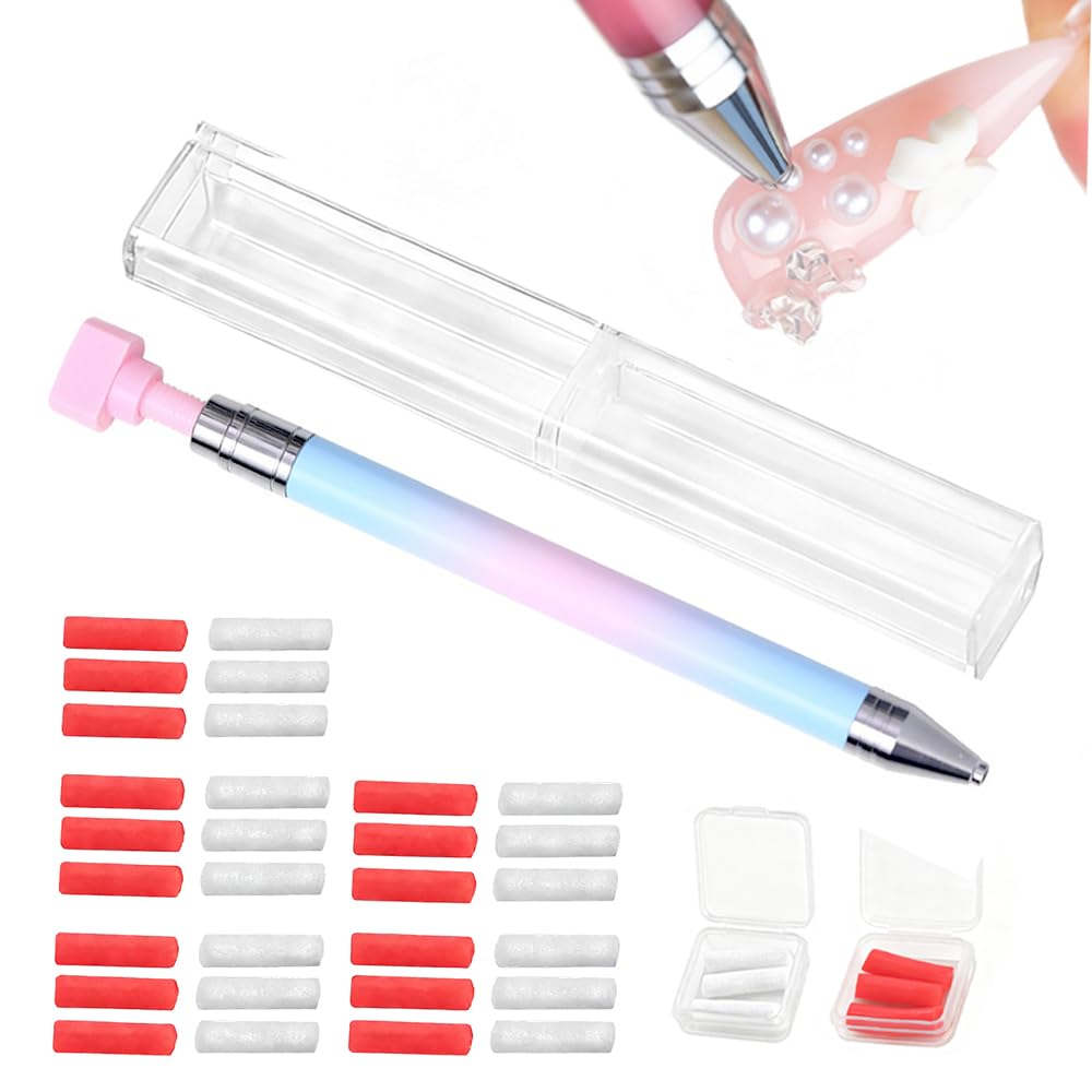 Automatic Refillable Wax Pen, 2026 New Diamond Art Pen with 30Pcs Wax Diamond Art Accessories Refillable Wax Pen for Paint Art Nail DIY Craft, Quickly Pick Up Beads Gems (C)