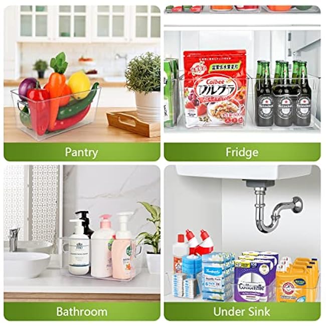 Set Of 10 Refrigerator Pantry Organizer Bins, Clear Plastic Food Storage Bins for Kitchen, Countertops, Cabinets, Fridge, Freezer, Bedrooms, Bathrooms, Fridge Organizer Bins Pantry Storage Containers