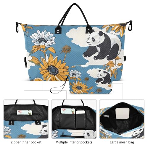 2 Piece Duffel Bag with Toiletry Bag - 20x8x14 Inch Travel Bag + 9x3.5x6 Inch Organizer, Panda (10) Luggage Set2