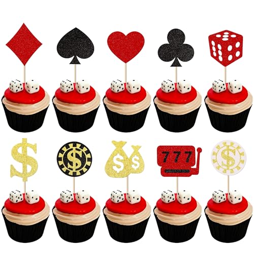 30 Stück Casino Tortendeko Geburtstag Glitter Casino Cupcake Toppers Poker Herz Glücksspiel Muffin Dekoration Las Vegas Casino Nacht Thema Party Casino Nacht Geburtstag Kuchendeko Zubehör