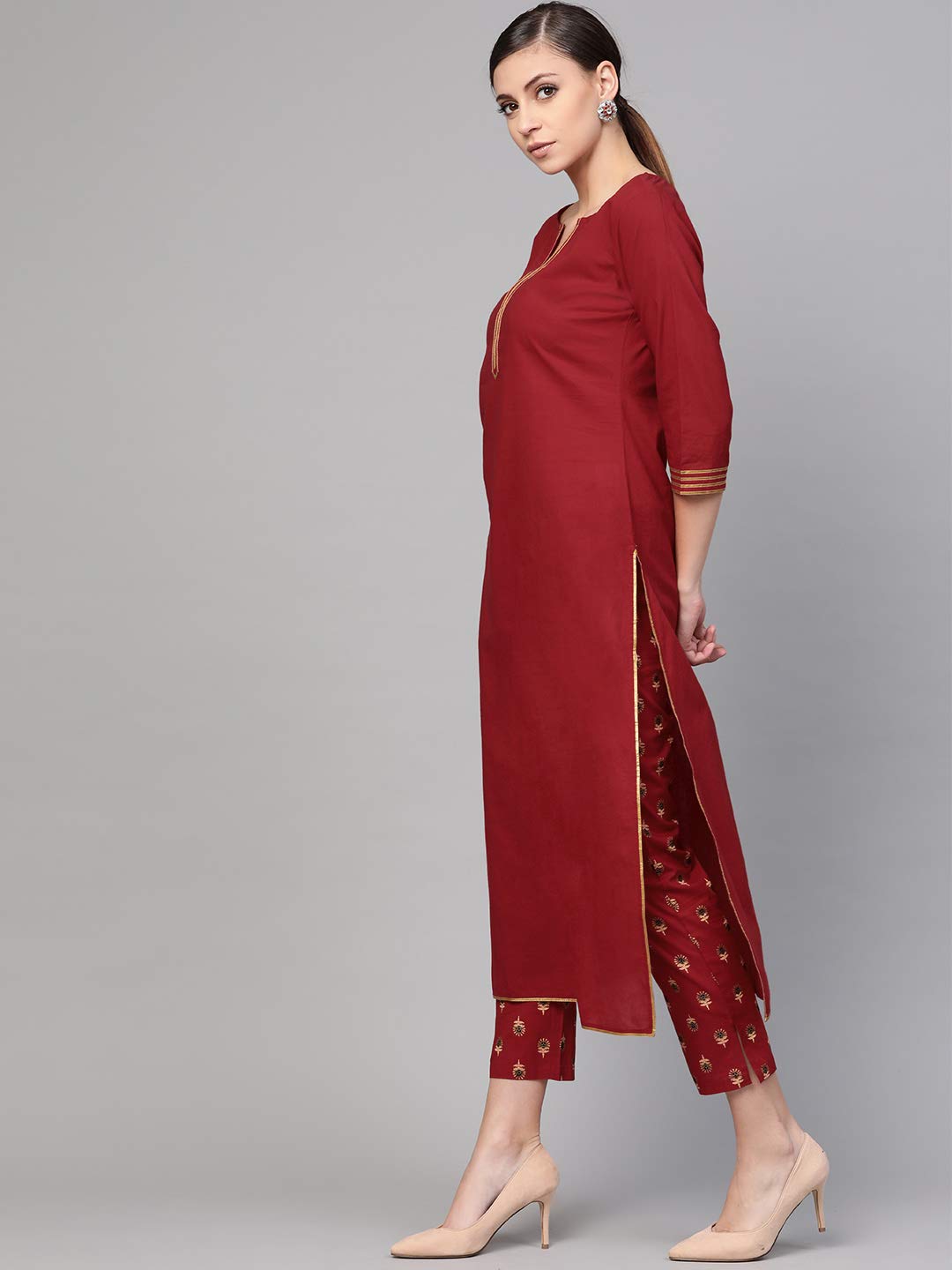 Idalia Maroon Kurta With Printed Pants & Dupatta