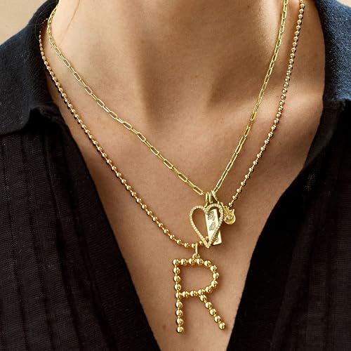 Oversized Initial Pisa Necklace for Women, Gold-Plated Beaded Necklace, Perfect Personalized Gift2
