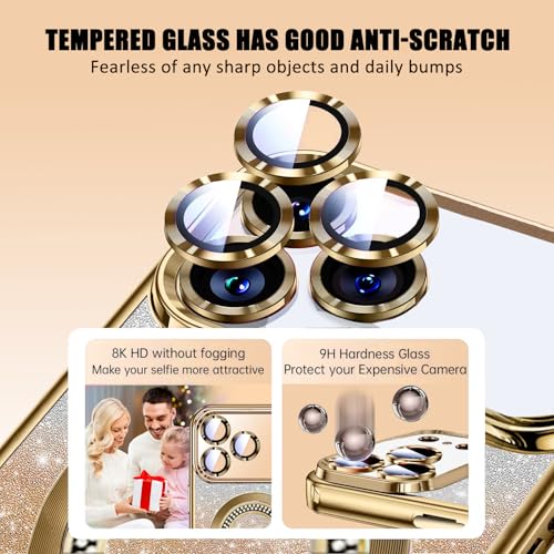 Image of Misscase for iPhone 17 Pro Magnetic Glitter Case Compatible with MagSafe,Full Protection Slim Shockproof Anti-Scratch Case with Camera Lens Protector Plating Bling Dust-Proof Net Gold