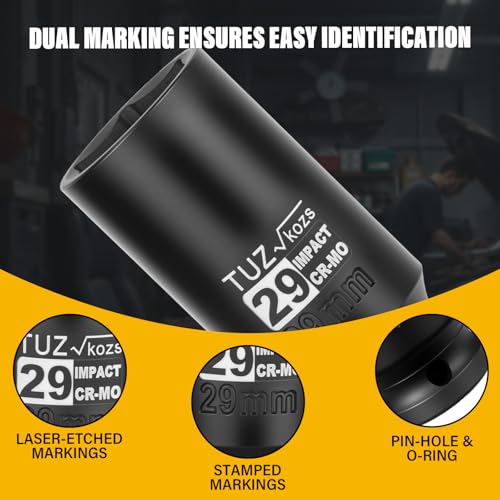 Image of 1 /2 Inch Drive 29mm Deep Metric Impact Socket,CR-MO,6 Point Radius Corner Design,Square Chamfered Opening,Axle Nut Impact Grade Socket for Easy Removal
