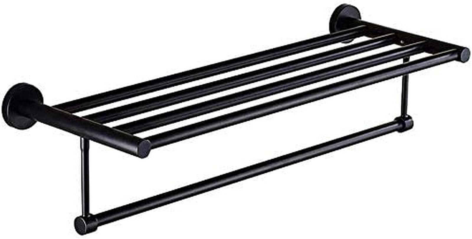 Towel Rail,Towel Rack Black Long Stainless Steel Double Bath Towel Shelf Wall Mounted Towel Hotel Hardware Bathroom Accessories/50Cm