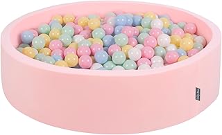 KiddyMoon Piscina De Bolas 120X30cm/300 Bolas Redondo Grande para Ninos,Hecha En La UE, Rosa: Azul Pastel/Amarillo Pastel/Blanco/Menta/Rosa Claro