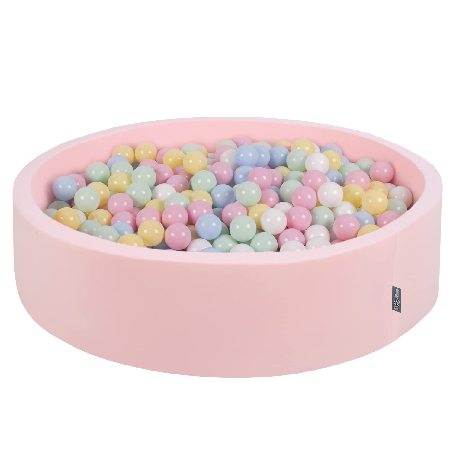 KiddyMoon Piscina Di Palline 120X30cm/1000 Palline Colorate Grande Tondo Per Bambini, Fabbricato In EU, Rosa:Blu Pastello/Giallo Pastello/Bianco/Menta/Rosa Chiaro