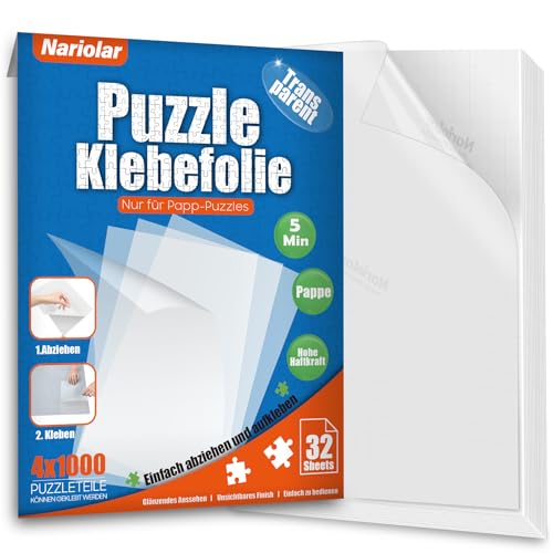 Nariolar Ultra-haftende Transparente Puzzle Klebefolie, 32 Puzzlekleber zum Fixieren und Schützen von bis zu 4 x 1000-Teile-Puzzles