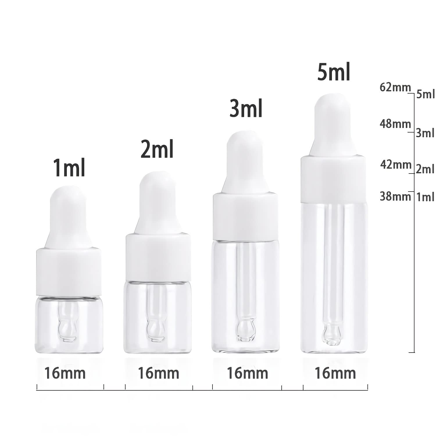100 Pezzi Piccolo Bottigliette Contagocce di Vetro Trasparente da 5 ml,Vuote Mini Bottiglia di vetro con Bianco pipetta, pipetta per Oli Essenziali, Laboratorio, Olio Essenziale, Aromaterapia