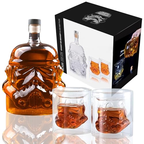 Licores, QEWDAEQ Juego de Decantador de Whisky Creativo, con 2 Copas y Decantador de Vino, Licorera de Cristal 750ml, Decantador de Whisky para Tequila, Bourbon, Whisky...