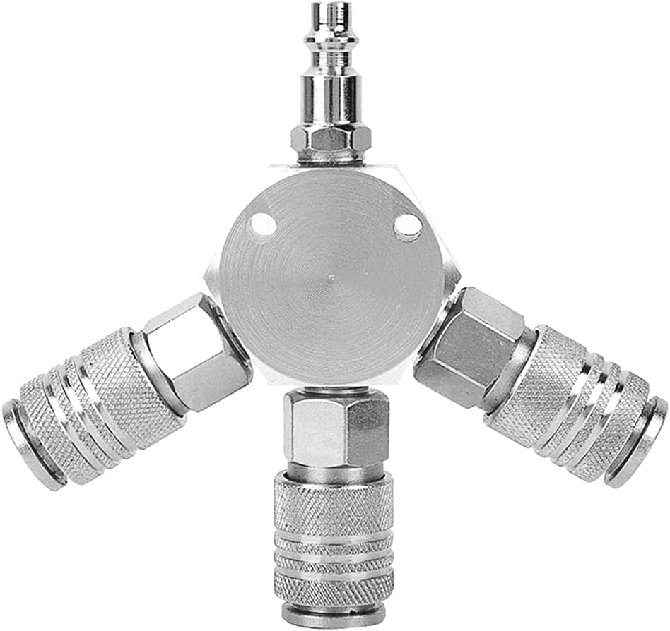 Azonee Quick Coupling Distributor, 3-Way Air Hose Distributor, 1/4 Inch Pneumatic Connection Quick Coupling, 3-Way Manifold with 3 Pieces Industrial Coupler and Plug, Quick Connect Fittings