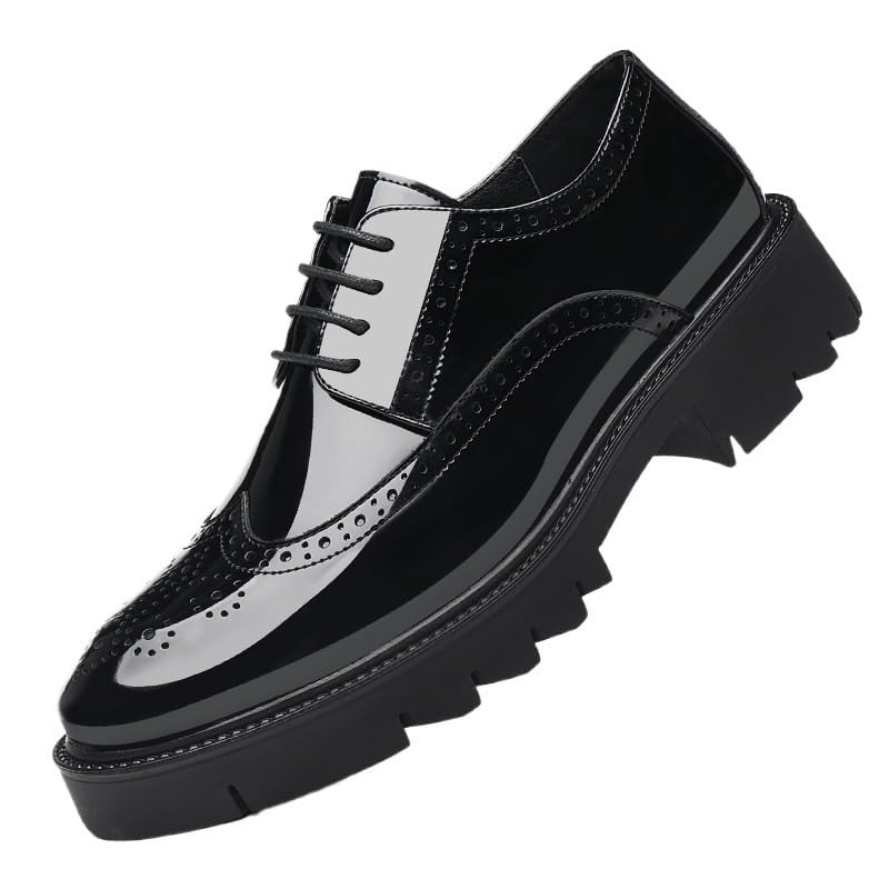 Men's Leather Formal Shoes Platform Slip-On Oxfords Comfortable Round Toe Chunky Heightening Lace Up Loafers Non Slip Lug Sole Casual Business Work Formal Shoes