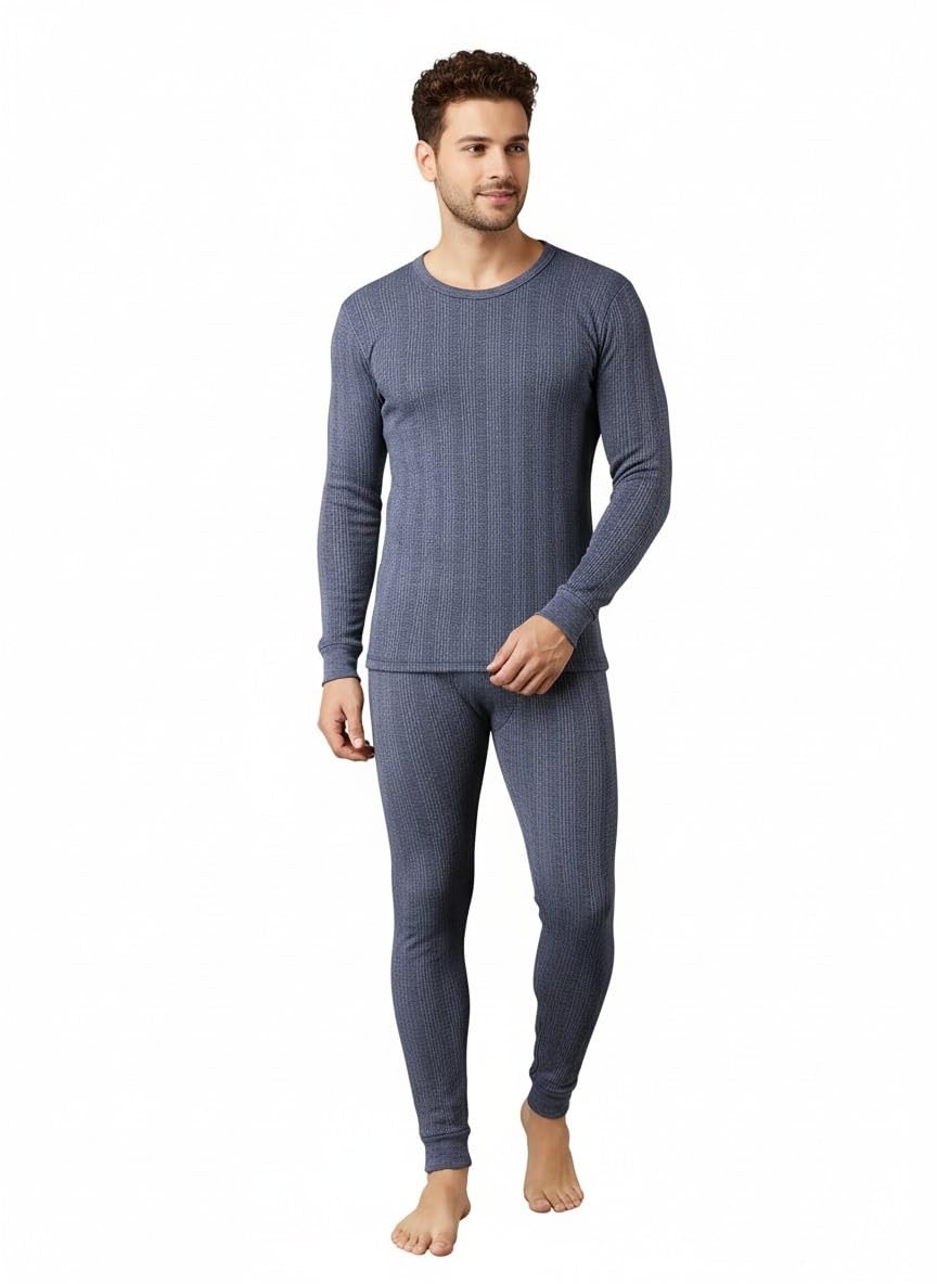 underloop Blueberry Thermal Innerwear Set for Men, Blue Ribbed Knit Long Sleeve Top and Bottom-picture-34