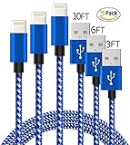 iPhone Charger Lightning Cable 3 Pack 3FT 6FT 10FT Sync & Charge Cord for iPhone 6S Plus 6 Plus SE 5S 5C 5, iPad 2 3 4 Mini Air Pro, iPod (Blue)