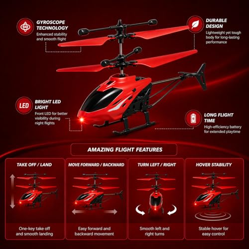 Image of Flying Helicopter Palm Sensing Flying Helicopter Flying for Kids, Girls, Boys, Children I Small Size I Pack of 1 I (Red Colour)