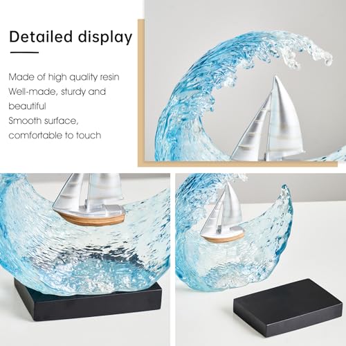 Escultura de Velero en Onda Marina de Resina Azul miniatura 6
