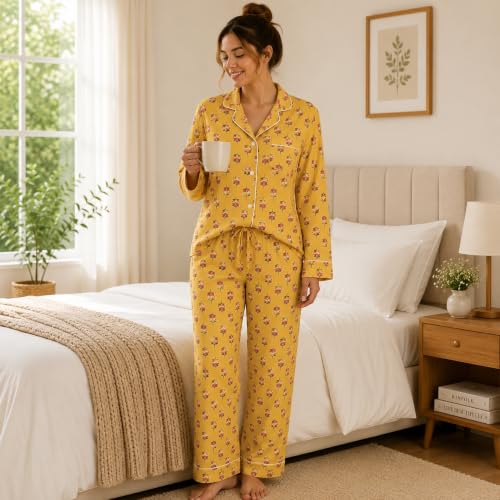 Image of Huar Cotton Pajamas Set for Women - Luxurious Cotton Womens Pajama Sets - Comfortable Christmas PJ Set, Breathable & Light Pj