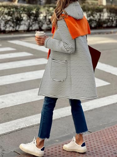chouyatou Women's Color Block Striped Hooded Cardigan Sweaters Button Down Long Coatigan Jackets with Pockets2