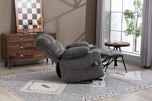 GDFStudio Oversized Power Lift Recliner Chair with Heat and Massage Velvet Swivel Lounge Chair Electric Reclining Sofa with Cup Holders for Living Room Bedroom Office, Grey by GDFStudio - Used condition - Image 6