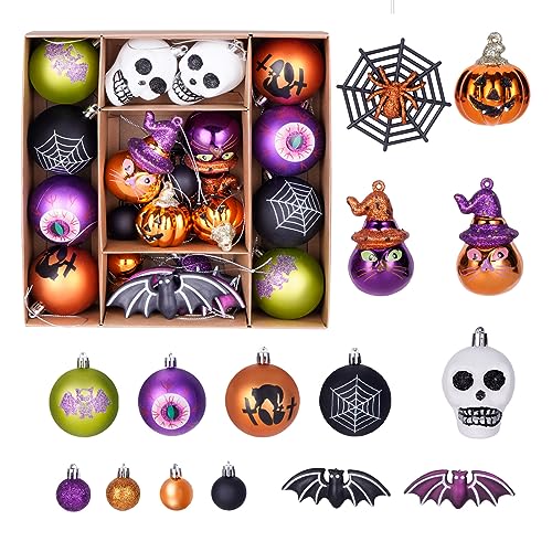 28Pcs Halloween Ball Ornaments Set, Shatterproof Hanging Hallowee...