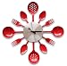 ZHPUAT 14 Inch Stainless Steel Housewares Cutlery Indoor/Outdoor Wall Clock Red