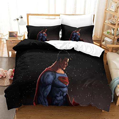 Superman Cama Microfibra Superman Banner-100% Suave Microfibra Juego De Sábanas 3 Piezas para Juego...