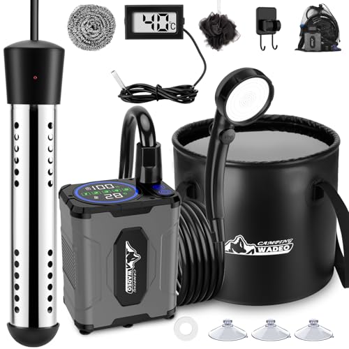 WADEO Portable Shower [Hot Water] [10 Days Runtime] Rechargeable Outdoor Shower Kit for Camping Travel Dog Car Emergency