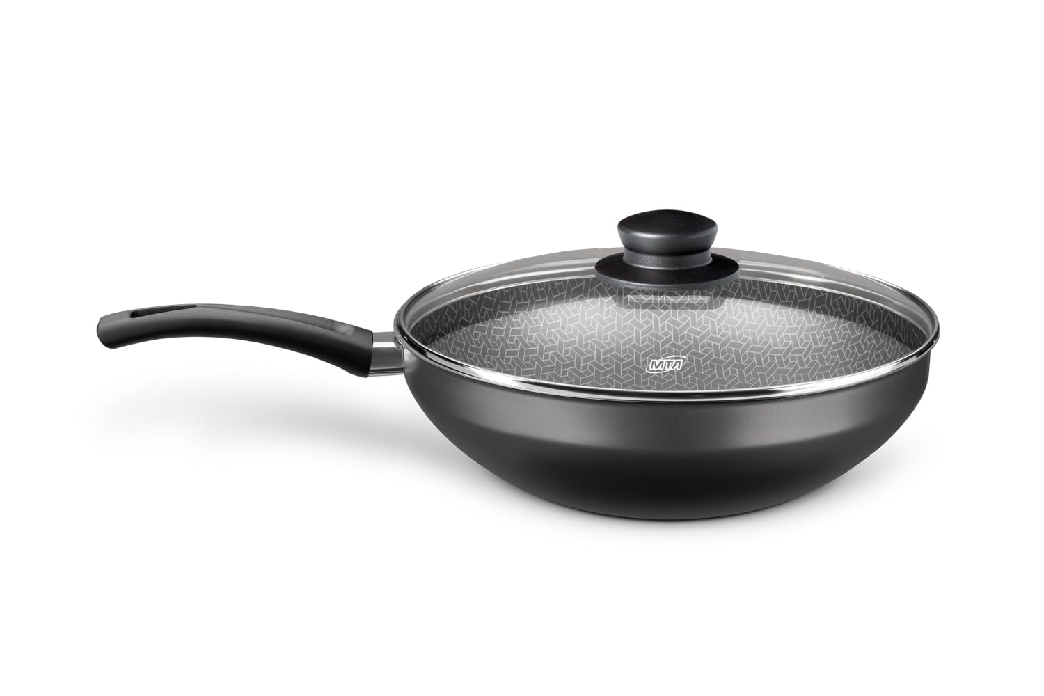 MTA - Panela Wok em Alumínio Antiaderente com Tampa de Vidro, Capacidade de 2,8L, nº 24,