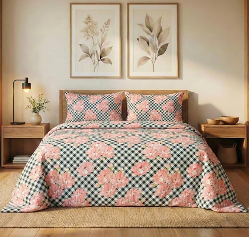 Image of VAS COLLECTIONS 300 TC Cloud Cotton Bedsheet Set Super King Size 108x108 Inch (275x275 cm) | Soft Breathable Double Bed Sheet with 2 Pillow Covers | Luxury Hotel Quality Bed Linen (Gingham Floral)
