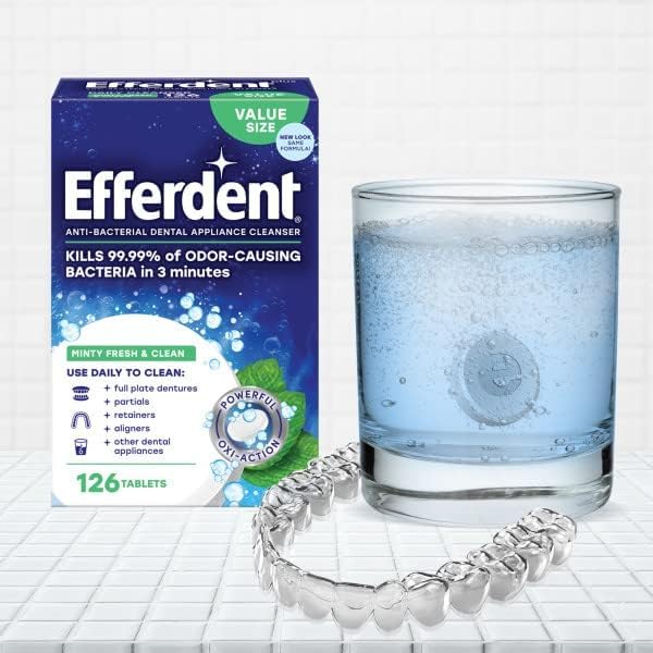 Miniatura 6 de Efferdent Tabletas de limpieza de retenedores, tabletas de limpieza de dentaduras para aparatos dentales, menta fresca y limpia, 44 unidades