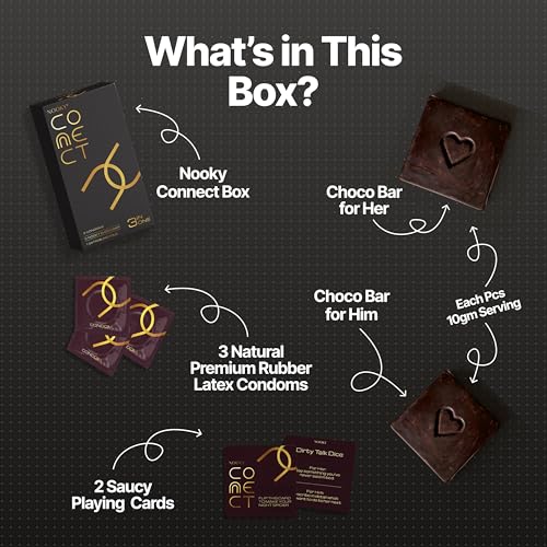 Image of Nooky Connect Romance Booster Kit - Condoms | Mood-Lifting Chocolates & Fun Scratch Cards for Couples | Chocolate For Uplifting Mood | Best Gift Set For Men & Women | Vegan & Gluten-free (Pack of 2) | 200g